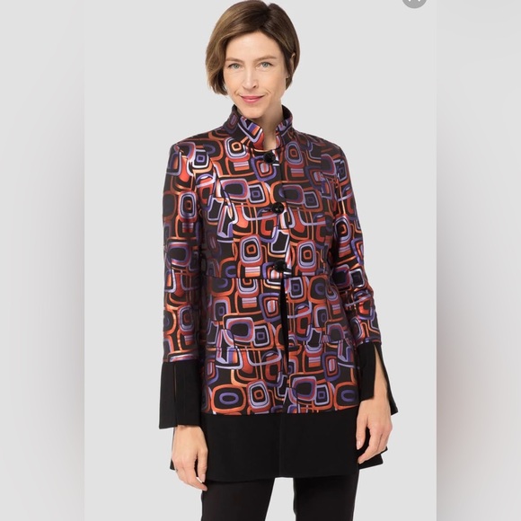 JOSEPH RIBKOFF Sz 16 (estimated) Geometric Patterned Blazer Jacket Sheen - Picture 1 of 7